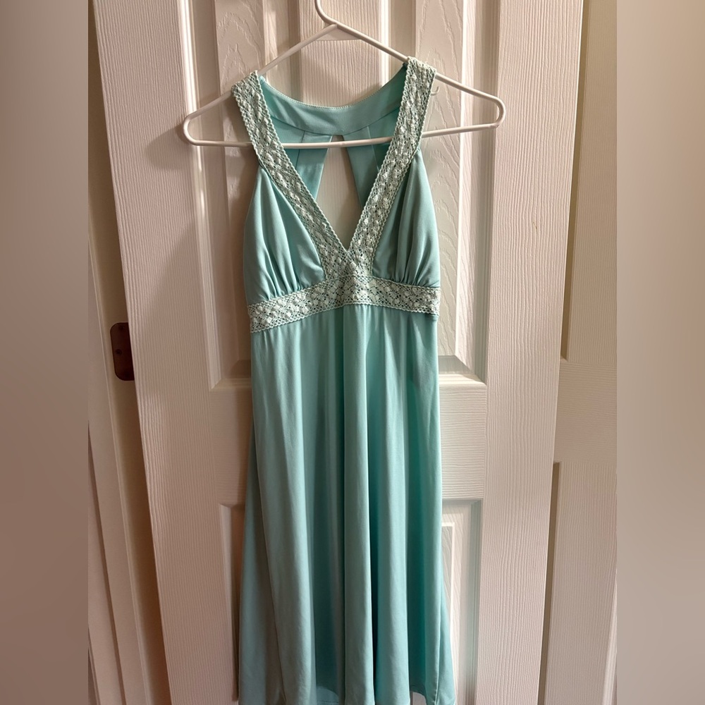 Turquoise Lace Open Back Mini Dress